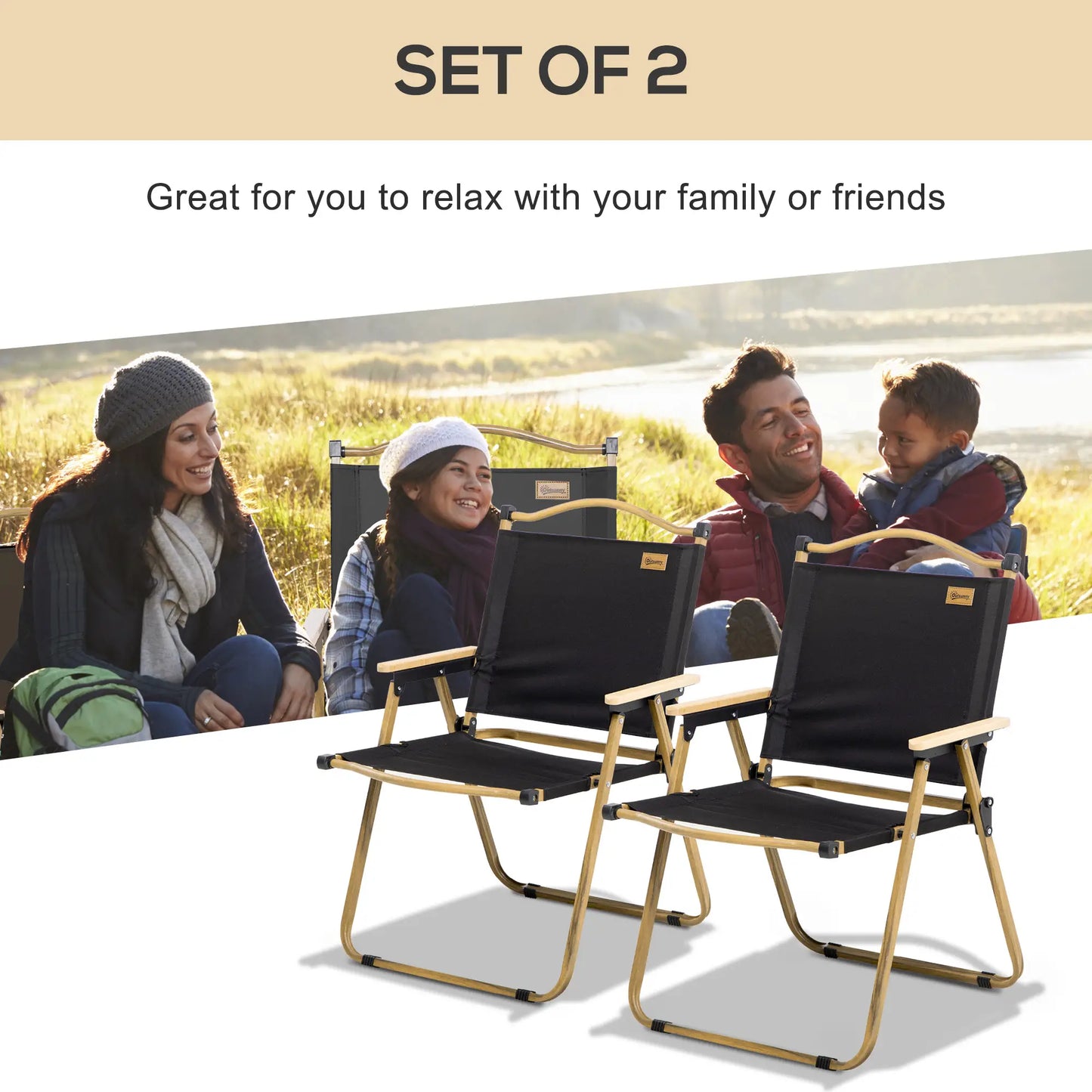 Set of 2 Lightweight Folding Camping Chairs, Portable, Black Picnic Tables & Camping Chairs at Gallery Canada