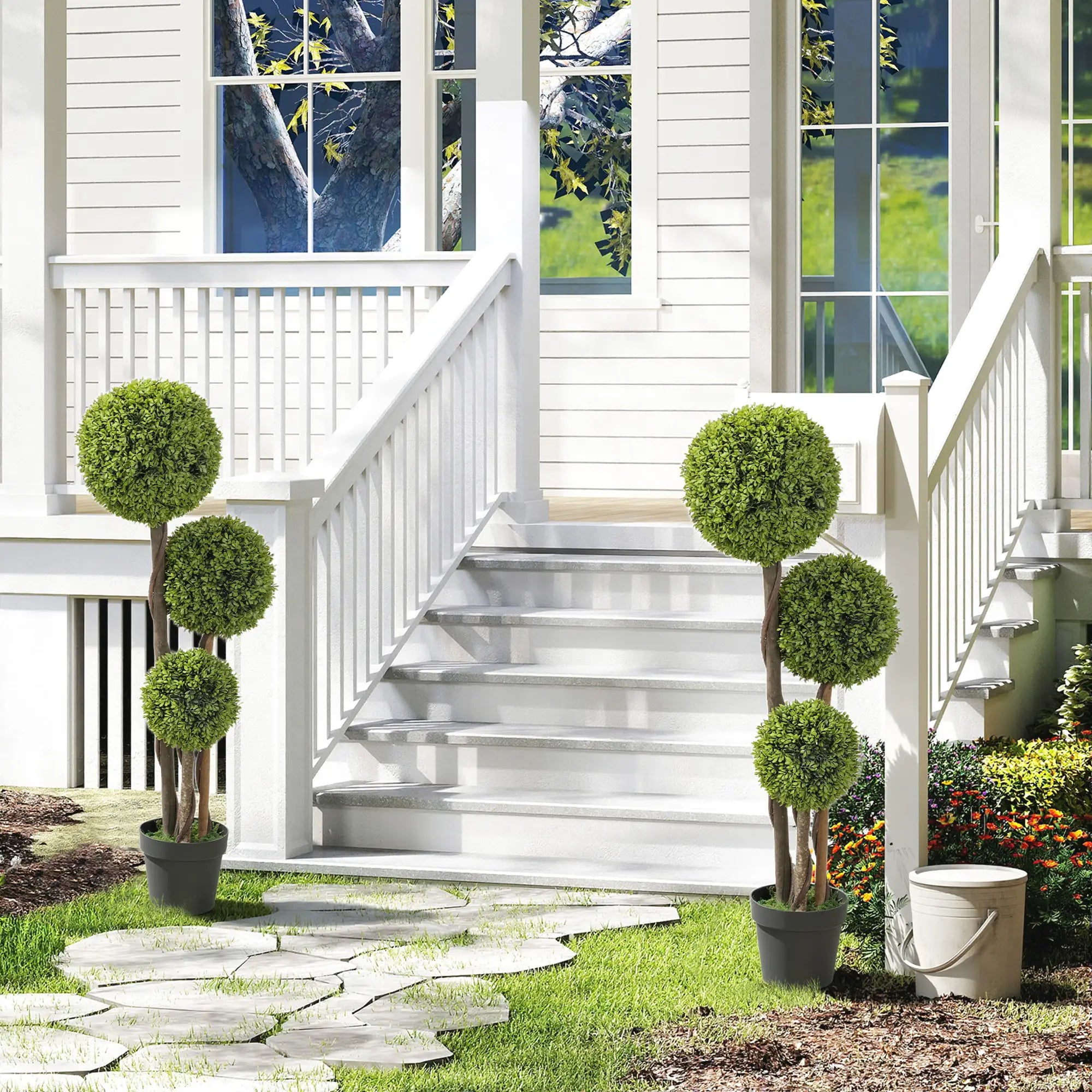 45 Inch Artificial Boxwood Topiary Tree, Set Of 2, Indoor Outdoor, Green Artificial Trees at Gallery Canada