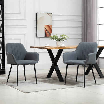 Dining Chairs Set of 2, Linen Upholstery, Metal Legs, Dark Grey Bar Stools at Gallery Canada