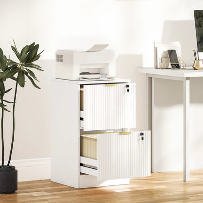 Lockable Filing Cabinet, 2 Fluted Drawers, Adjustable Hanging Rails, White Office Cabinets & Cupboards at Gallery Canada