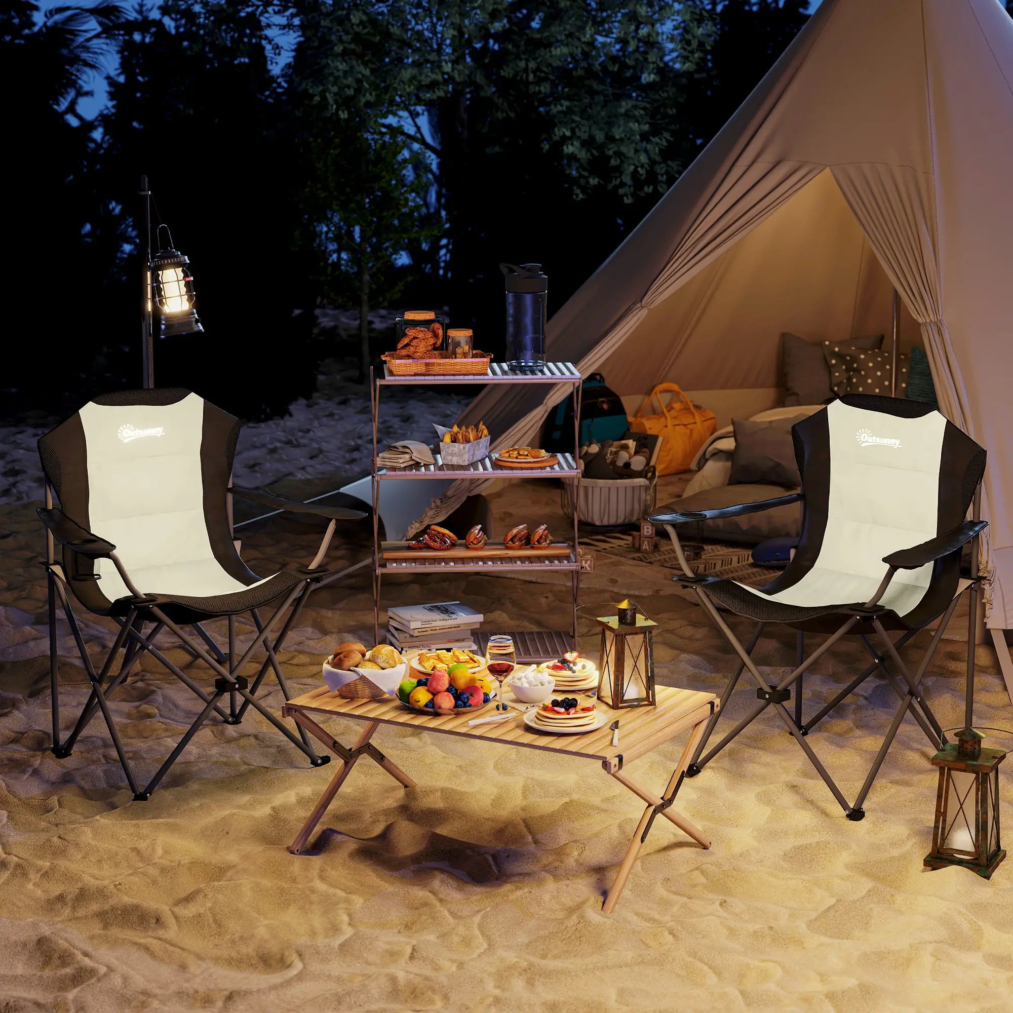 2 Pack Folding Camping Chairs, High Back w/ Cup Holder, Padded, Cream Picnic Tables & Camping Chairs at Gallery Canada