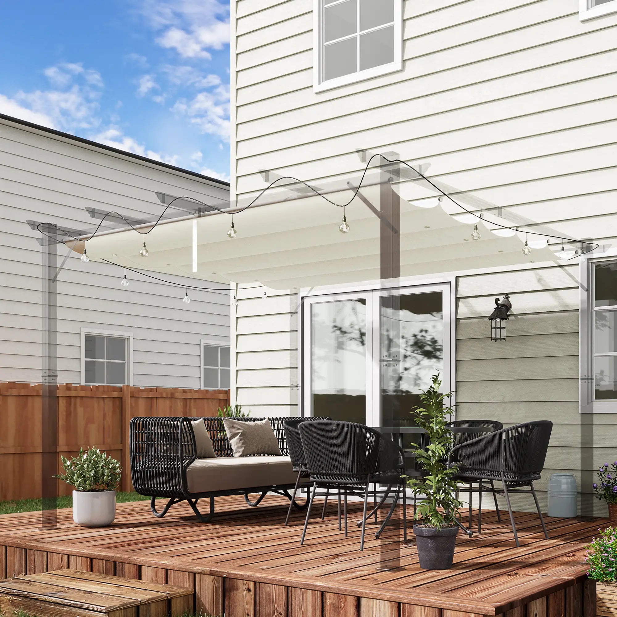 Retractable Pergola Canopy, 10' x 10', Cream White Gazebo Canopy Replacement at Gallery Canada