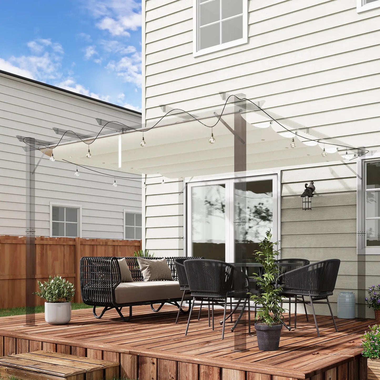 Retractable Pergola Canopy, 10' x 10', Cream White Gazebo Canopy Replacement at Gallery Canada