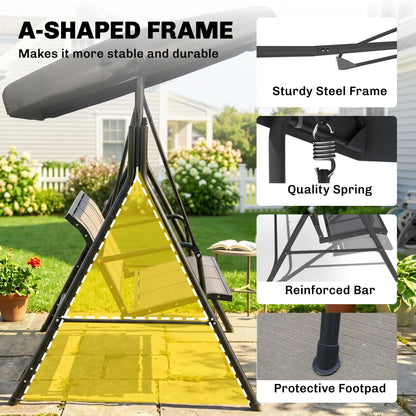 3-Seater Swing Chair, Covered Garden Hammock, A-Frame, Black Patio Swings with Stand at Gallery Canada