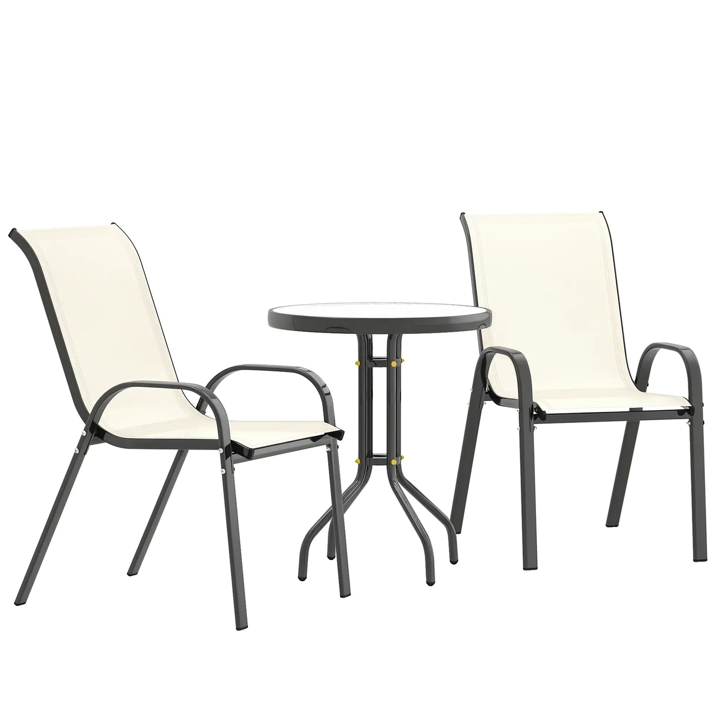 3 Piece Bistro Set, Stackable Mesh Chairs, Glass Table, Beige Bistro Sets at Gallery Canada