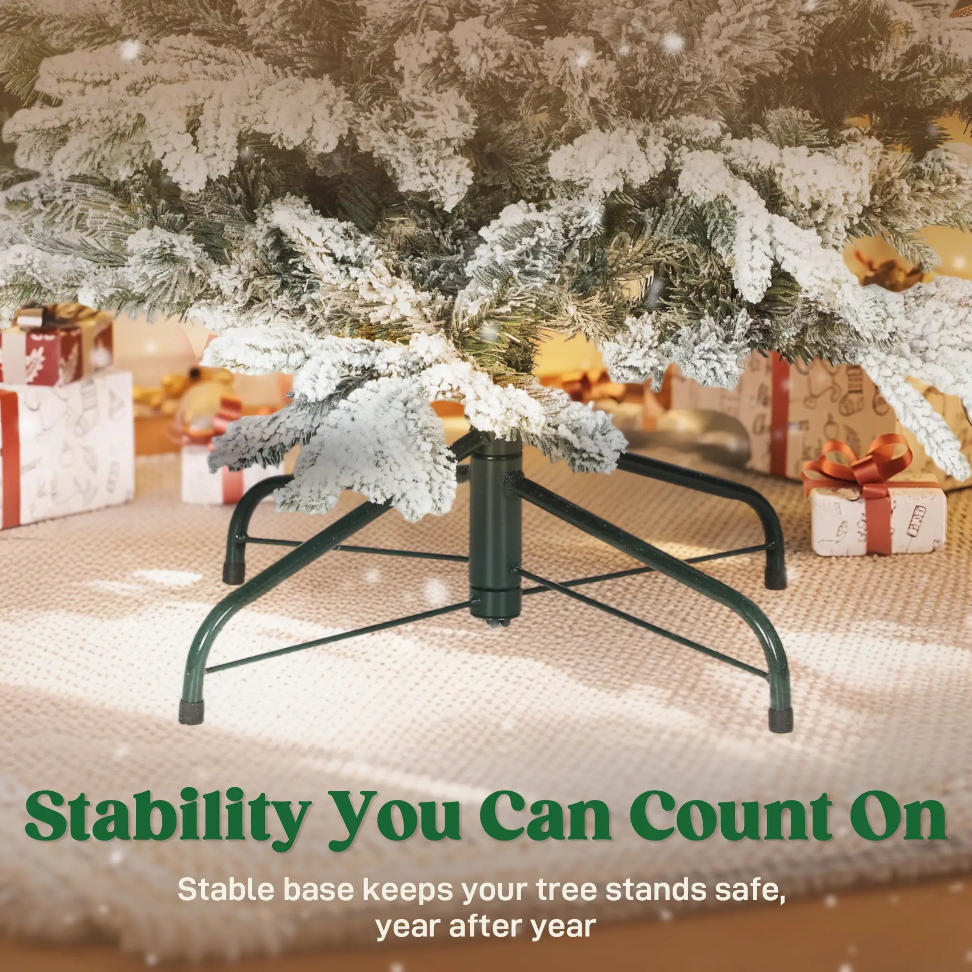 7ft Artificial Flocked Christmas Tree, Full Snow Pine, Hinged with Metal Stand Artificial Christmas Trees at Gallery Canada