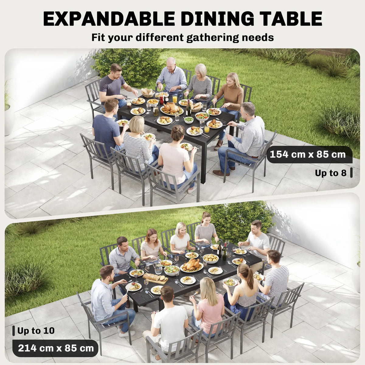 Expandable Aluminum Patio Dining Table, 84.3"-60.6", Adjustable Foot Pads Patio Dining Tables at Gallery Canada