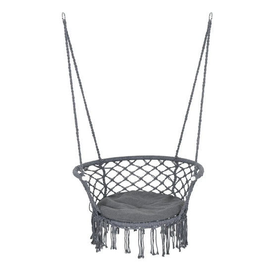 Hanging Hammock Chair, Cotton Rope with Metal Frame, Large, Dark Grey Hammock Swings Dark Grey at Gallery Canada