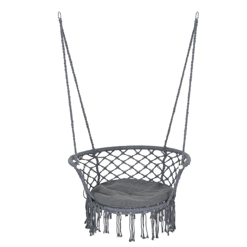 Hanging Hammock Chair, Cotton Rope with Metal Frame, Large, Dark Grey