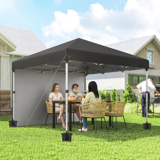10' x 10' Pop Up Canopy, Sidewalls, Roller Bag, Adjustable Tent, Black Pop Up Canopies Black at Gallery Canada