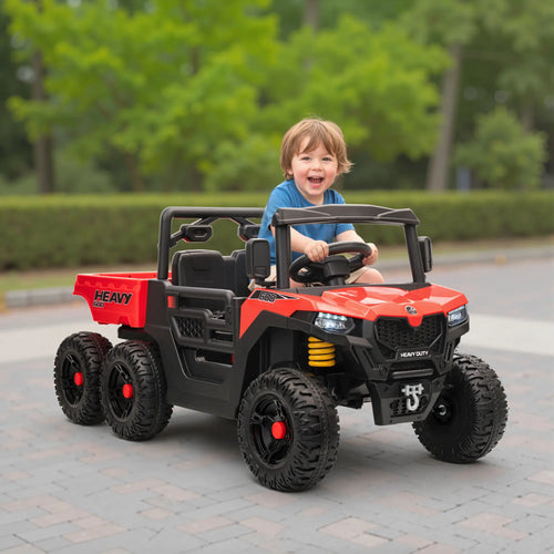 24V 4WD Kids Ride On Truck, 6 Wheels, 2 Seater, Remote, Dump Bed, Red
