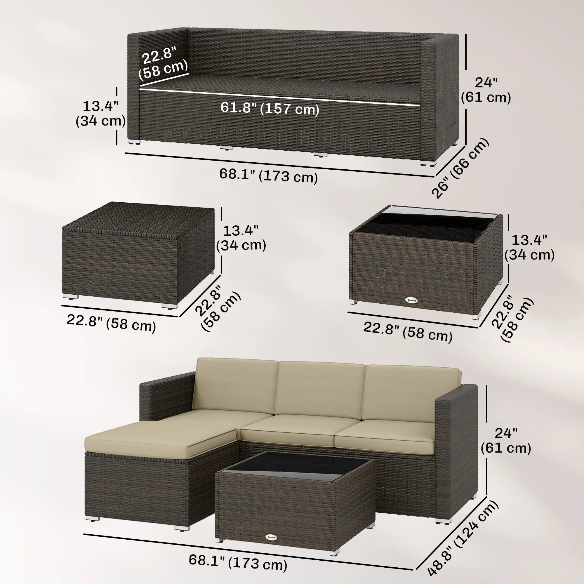 3-Piece Patio Furniture Set, Outdoor PE Rattan Sofa, Khaki Patio Furniture Sets at Gallery Canada