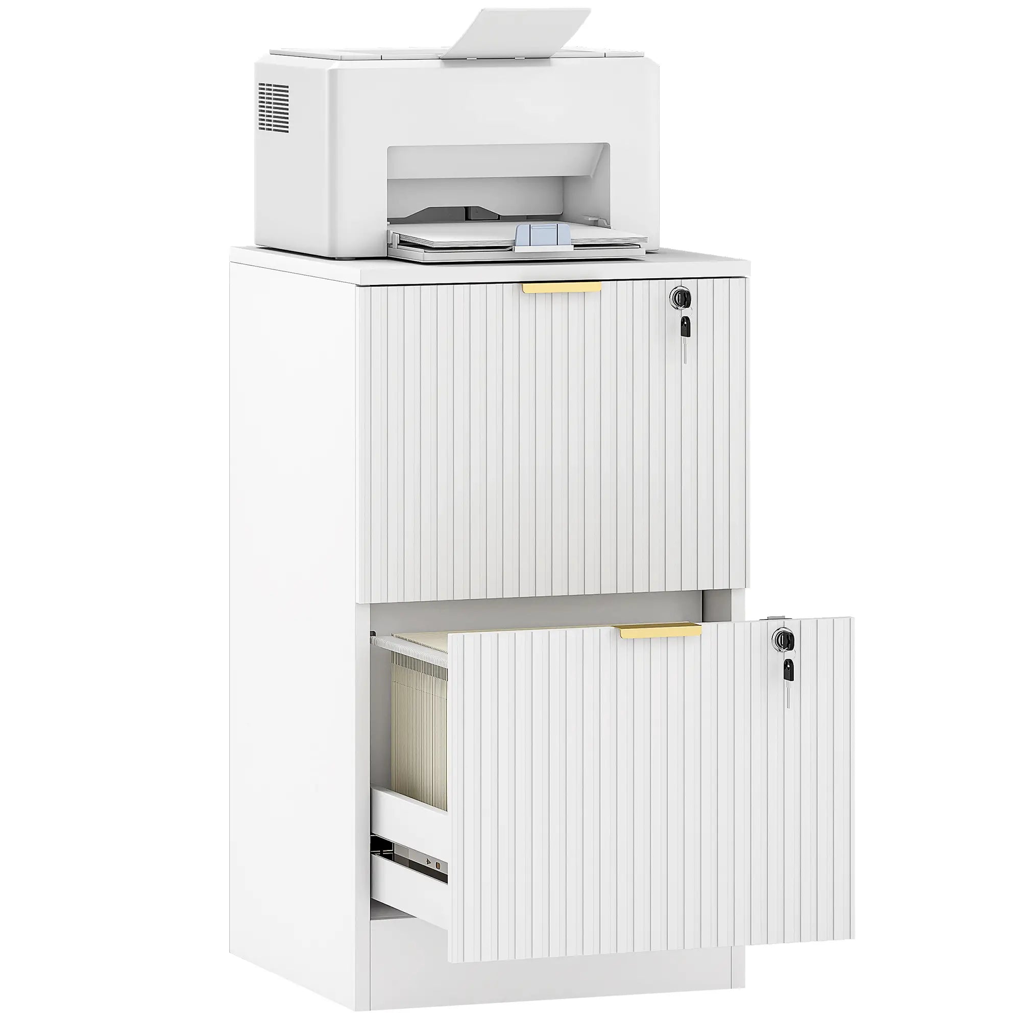 Lockable Filing Cabinet, 2 Fluted Drawers, Adjustable Hanging Rails, White Office Cabinets & Cupboards at Gallery Canada