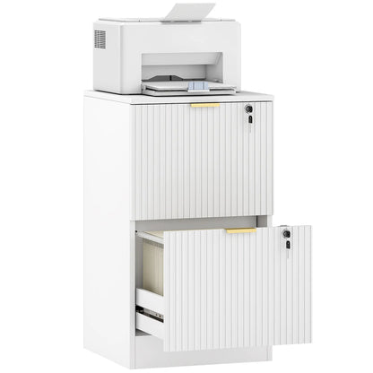 Lockable Filing Cabinet, 2 Fluted Drawers, Adjustable Hanging Rails, White Office Cabinets & Cupboards at Gallery Canada