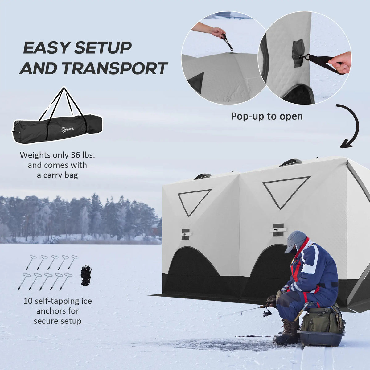 8-Person Ice Fishing Tent, Insulated, Ventilation Windows, Carry Bag, -22℉, Grey Ice Fishing Tents at Gallery Canada