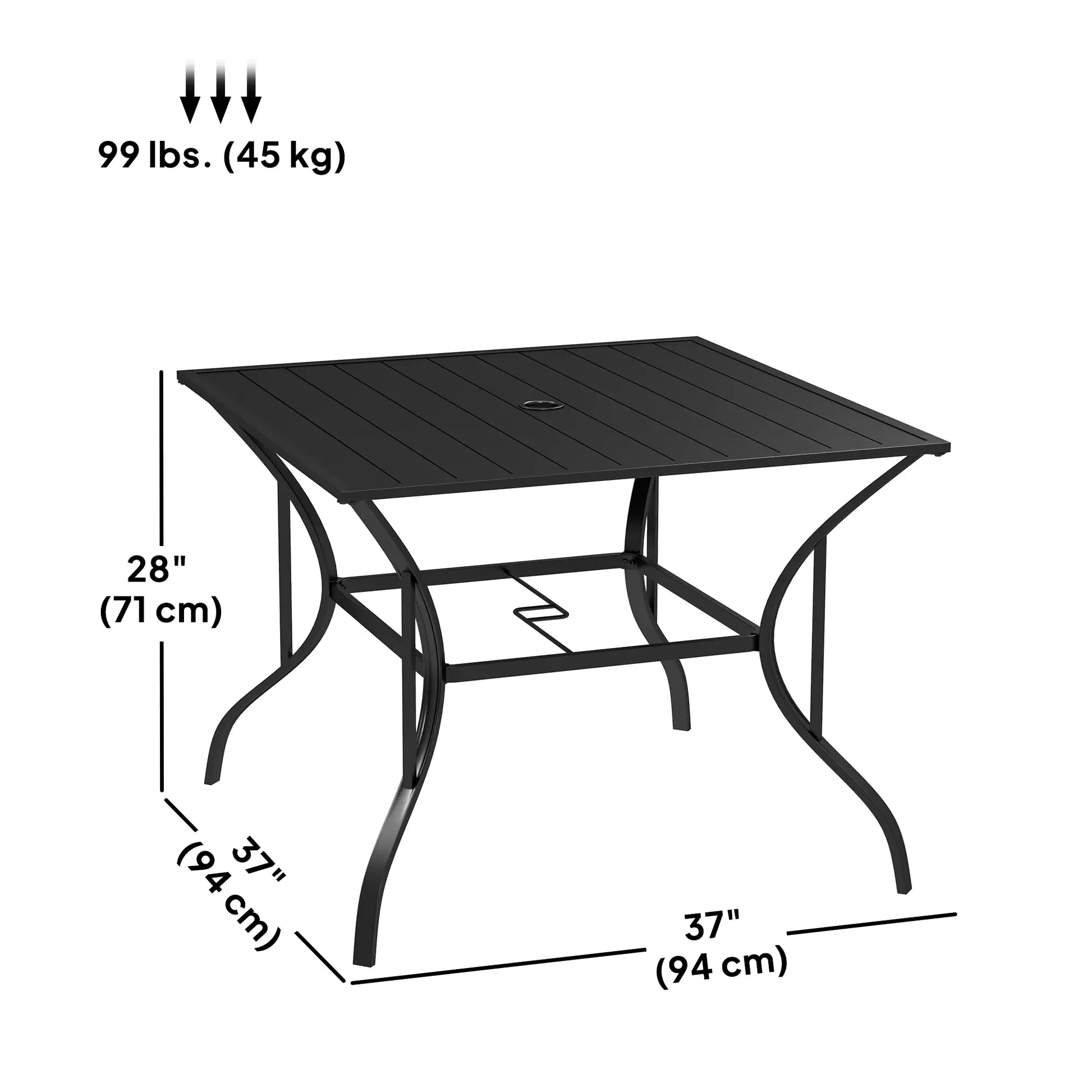 Outdoor Dining Table for Four, Square Garden Table with Slatted Metal Top, Black Patio Dinning Tables at Gallery Canada