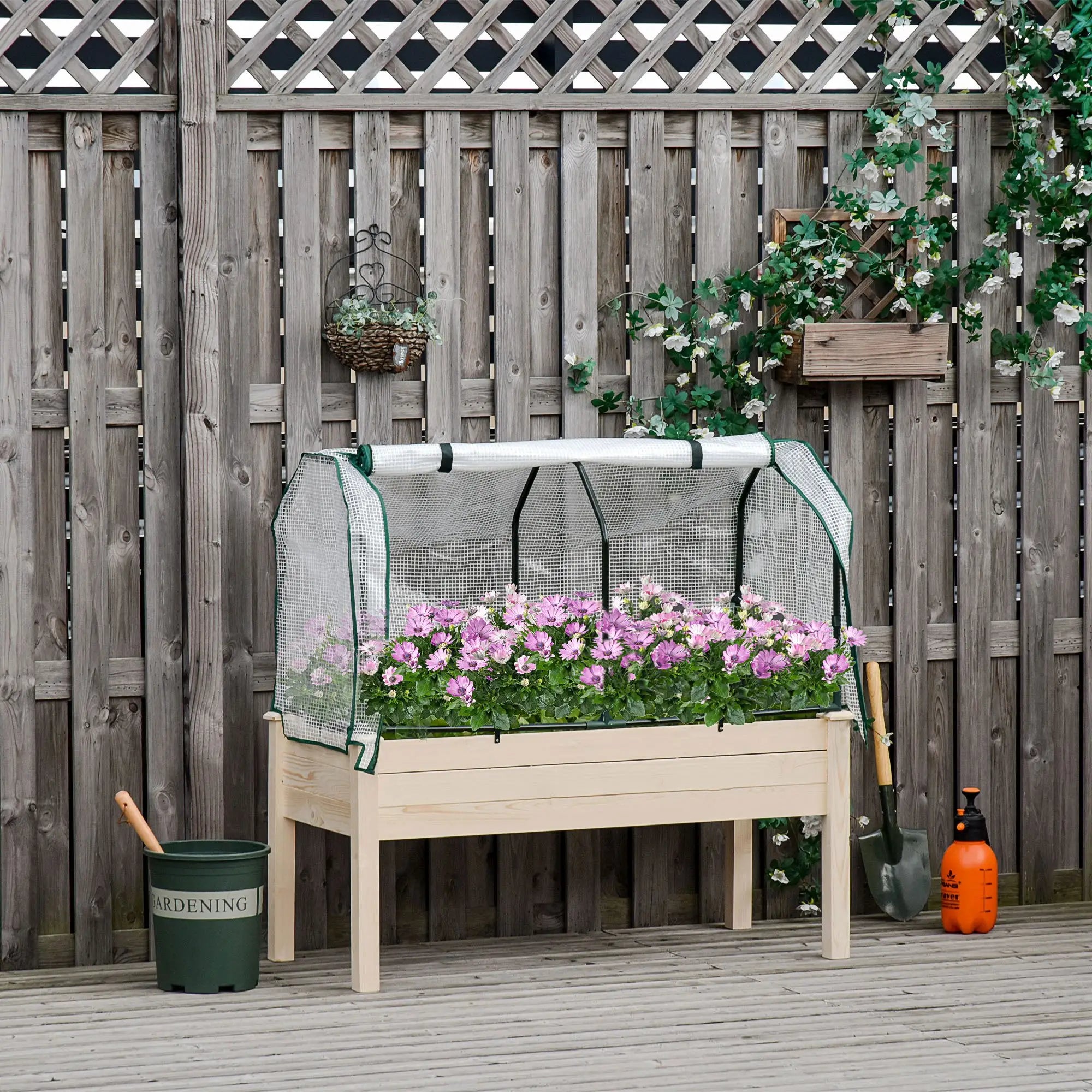 Raised Garden Bed With PE Cover, Elevated Wood Planter, 48 x 22 x 46 Inch, Natural Elevated Garden Beds at Gallery Canada