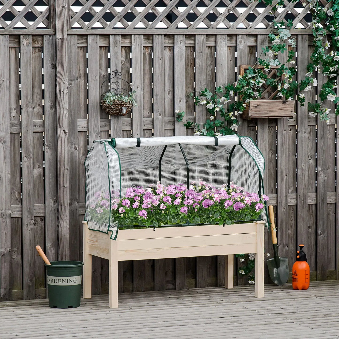 Raised Garden Bed With PE Cover, Elevated Wood Planter, 48 x 22 x 46 Inch, Natural Elevated Garden Beds at Gallery Canada