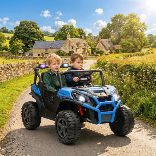 2 Seater 24V Electric Car for Kids, Remote Control, 3 Speed, LED Lights, Music, Horn, Spring Suspension, Blue Electric Toy Cars Blue at Gallery Canada