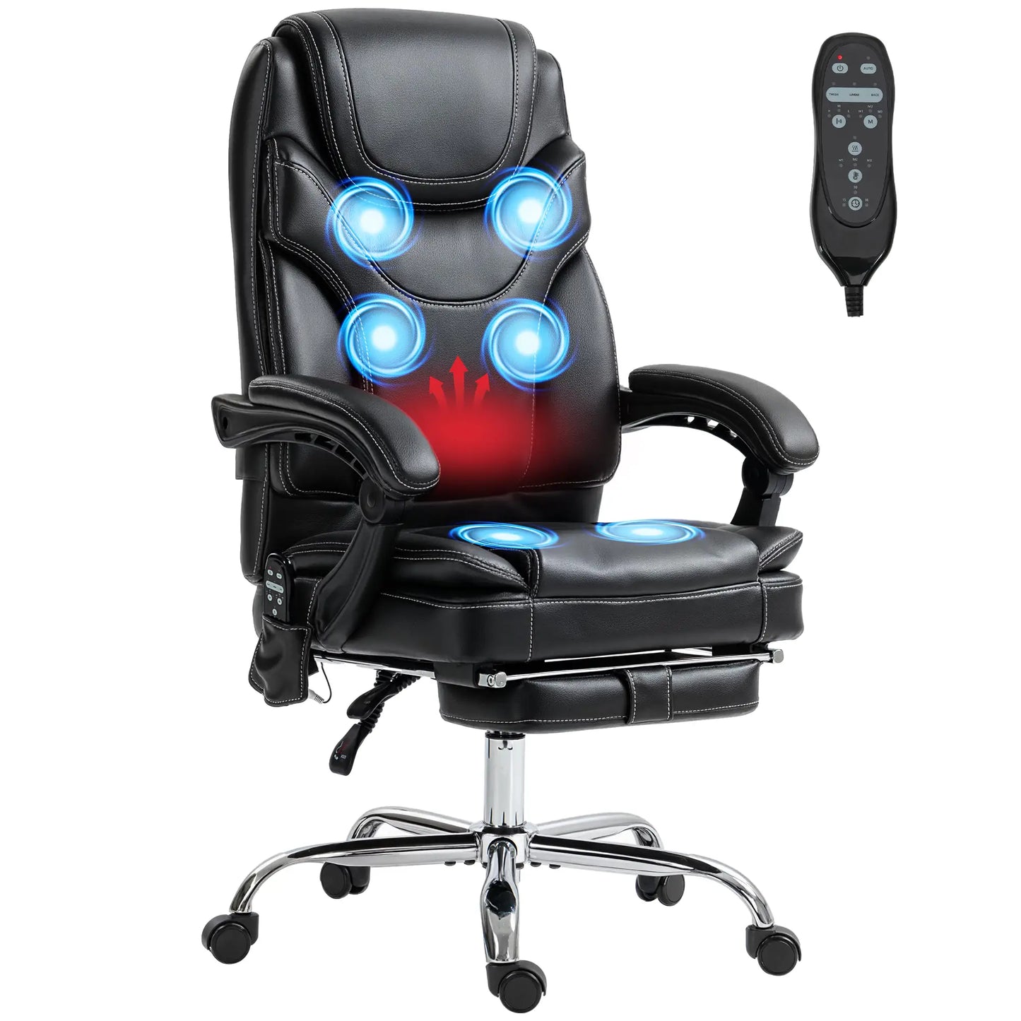 6 Point Vibration Massage Office Chair, PU Leather, Heated, Black Massage Chairs Black at Gallery Canada