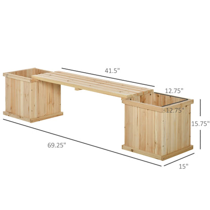Raised Garden Bed Bench Planter, 69.25" x 15" x 15.75", Natural Wooden Planter Boxes at Gallery Canada