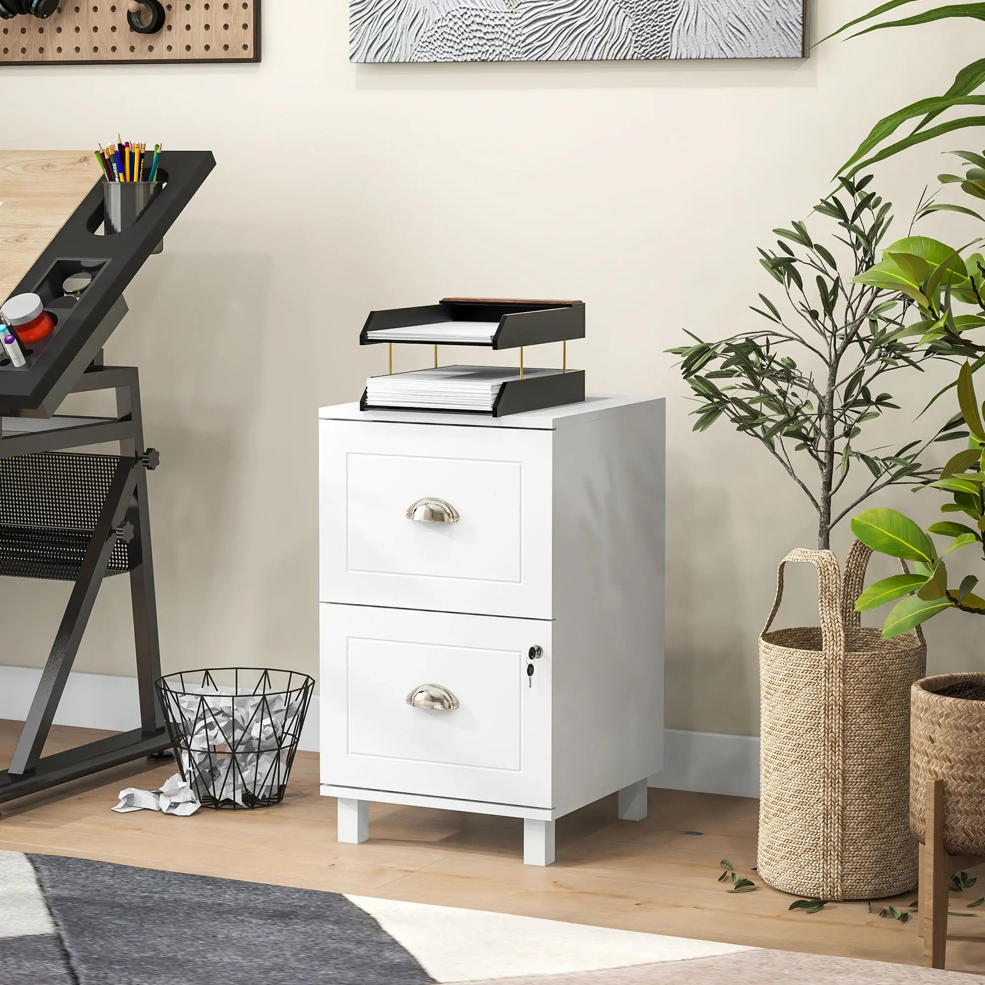 2-Drawer Small Filing Cabinet, Lockable, Adjustable Hanging Bars, White Office Cabinets & Cupboards at Gallery Canada