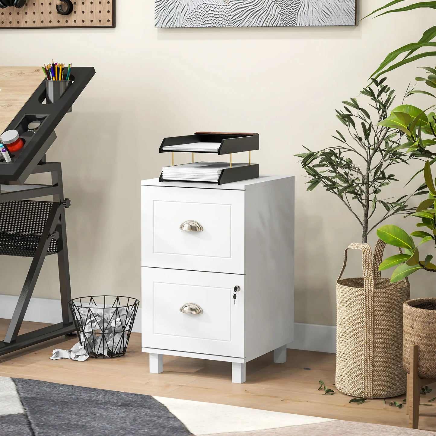 2-Drawer Small Filing Cabinet, Lockable, Adjustable Hanging Bars, White Office Cabinets & Cupboards at Gallery Canada