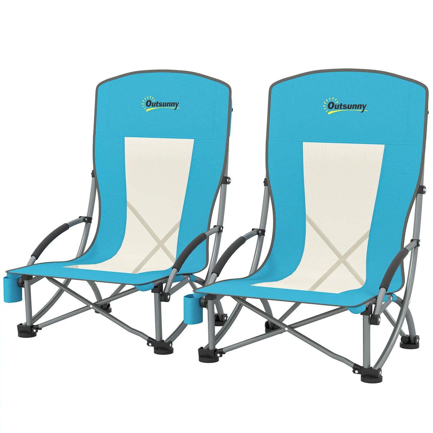 Folding Beach Chairs, Mesh Back, Carry Bag, Cup Holder, 27.6" x 22.8" x 31.1" Picnic Tables & Camping Chairs Blue at Gallery Canada