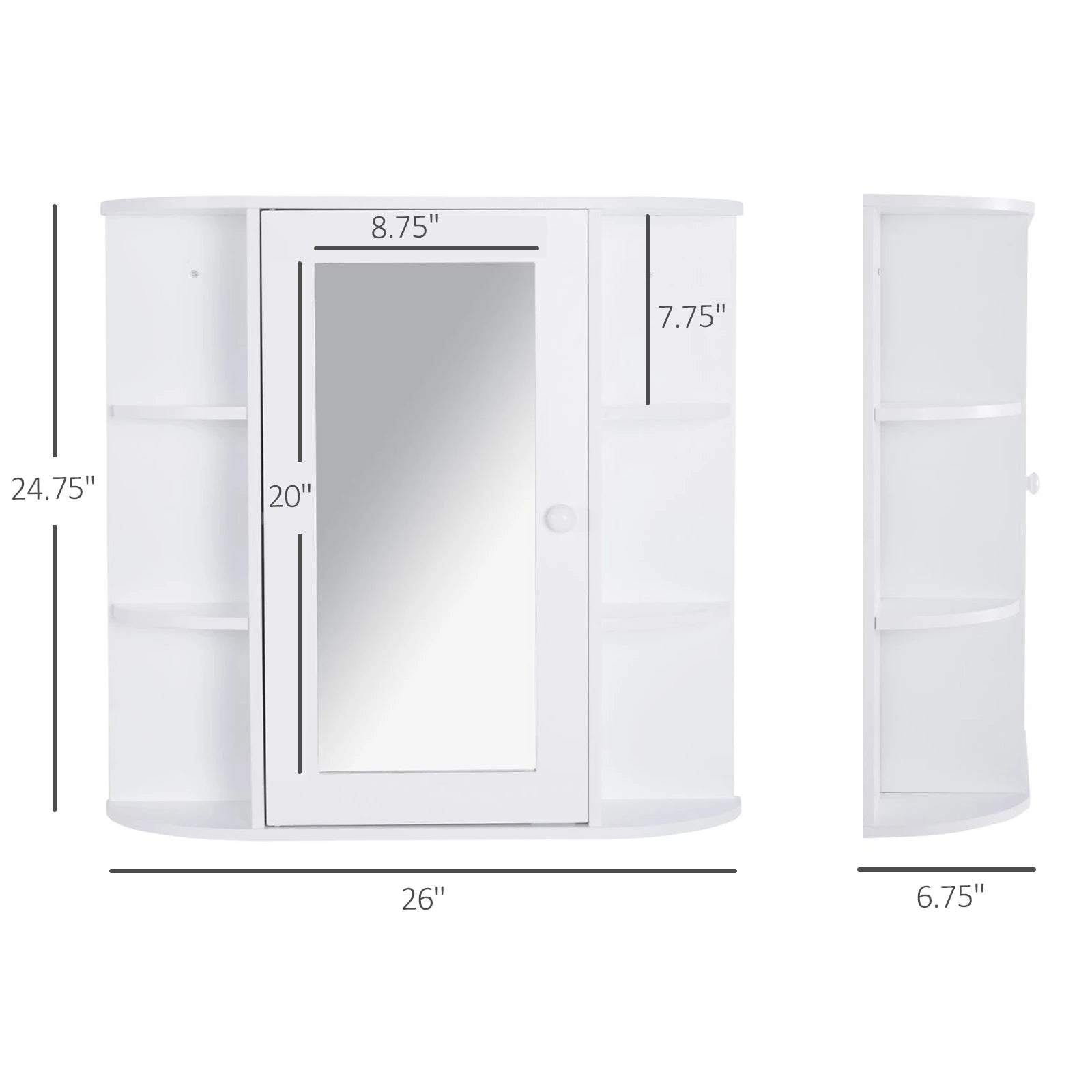 Mirrored Bathroom Wall Cabinet, Wall Mounted, With Door & Shelves, White Mirror Medicine Cabinets at Gallery Canada