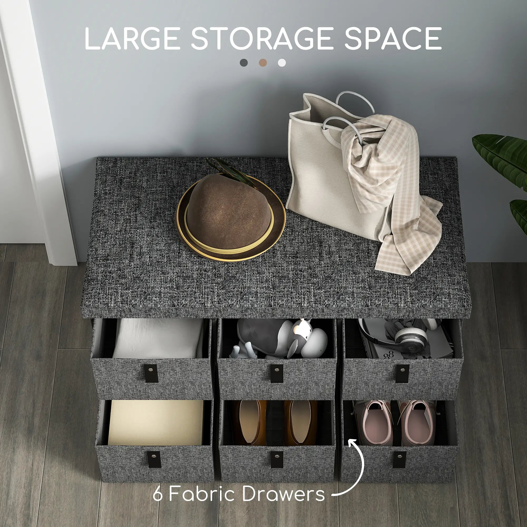 Shoe Bench with Seat, 6 Fabric Drawers, Charcoal Grey Shoe Storage Cabinets & Racks at Gallery Canada
