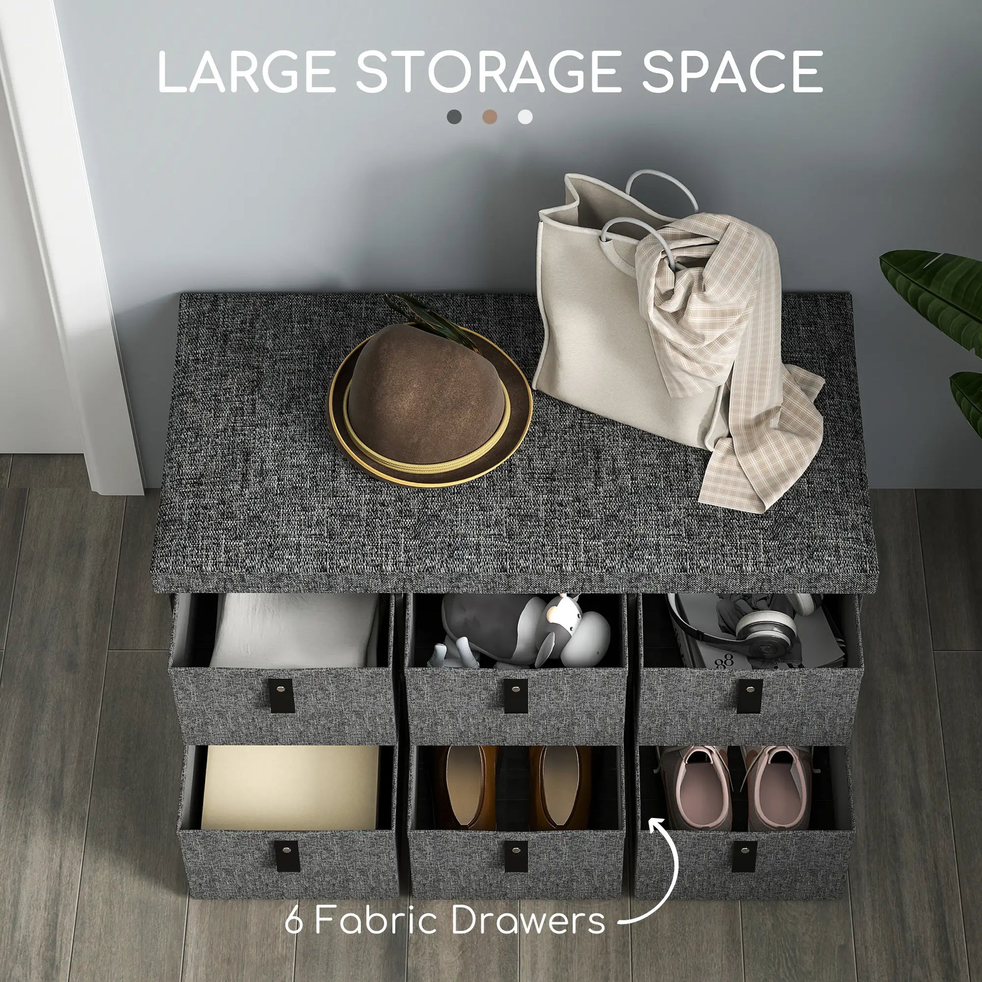 Shoe Bench with Seat, 6 Fabric Drawers, Charcoal Grey Shoe Storage Cabinets & Racks at Gallery Canada