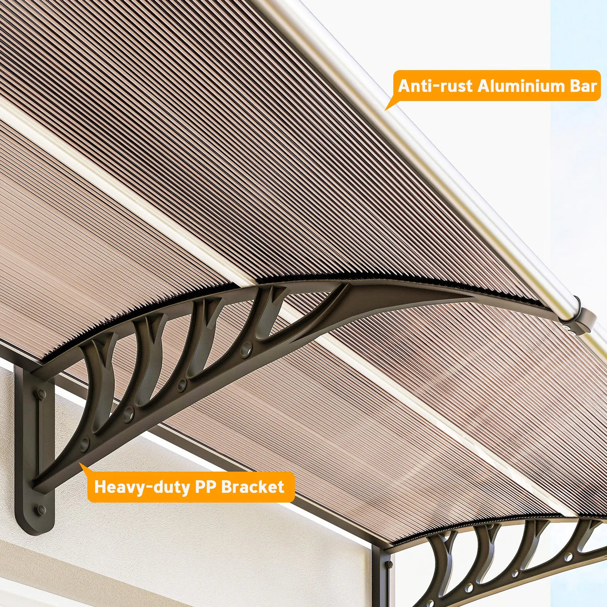 Awning Door Canopy, 119.3" x 37.8", Polycarbonate, UV Protection, Brown Door Awnings at Gallery Canada