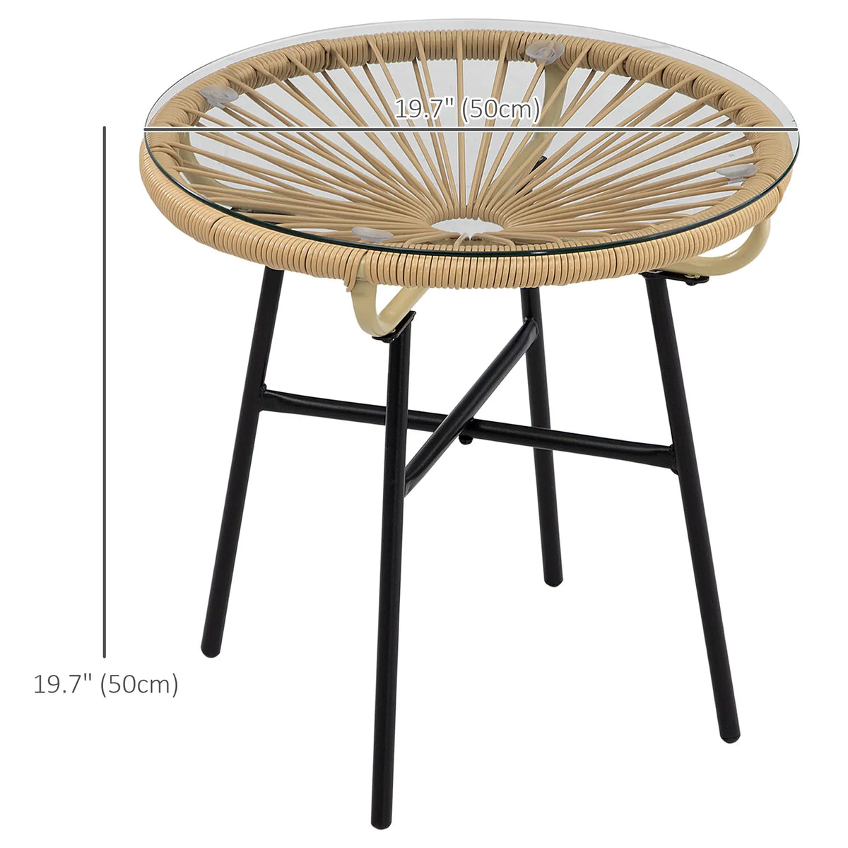 Round Rattan Side Table With Tempered Glass Top, Beige Patio Side Tables at Gallery Canada