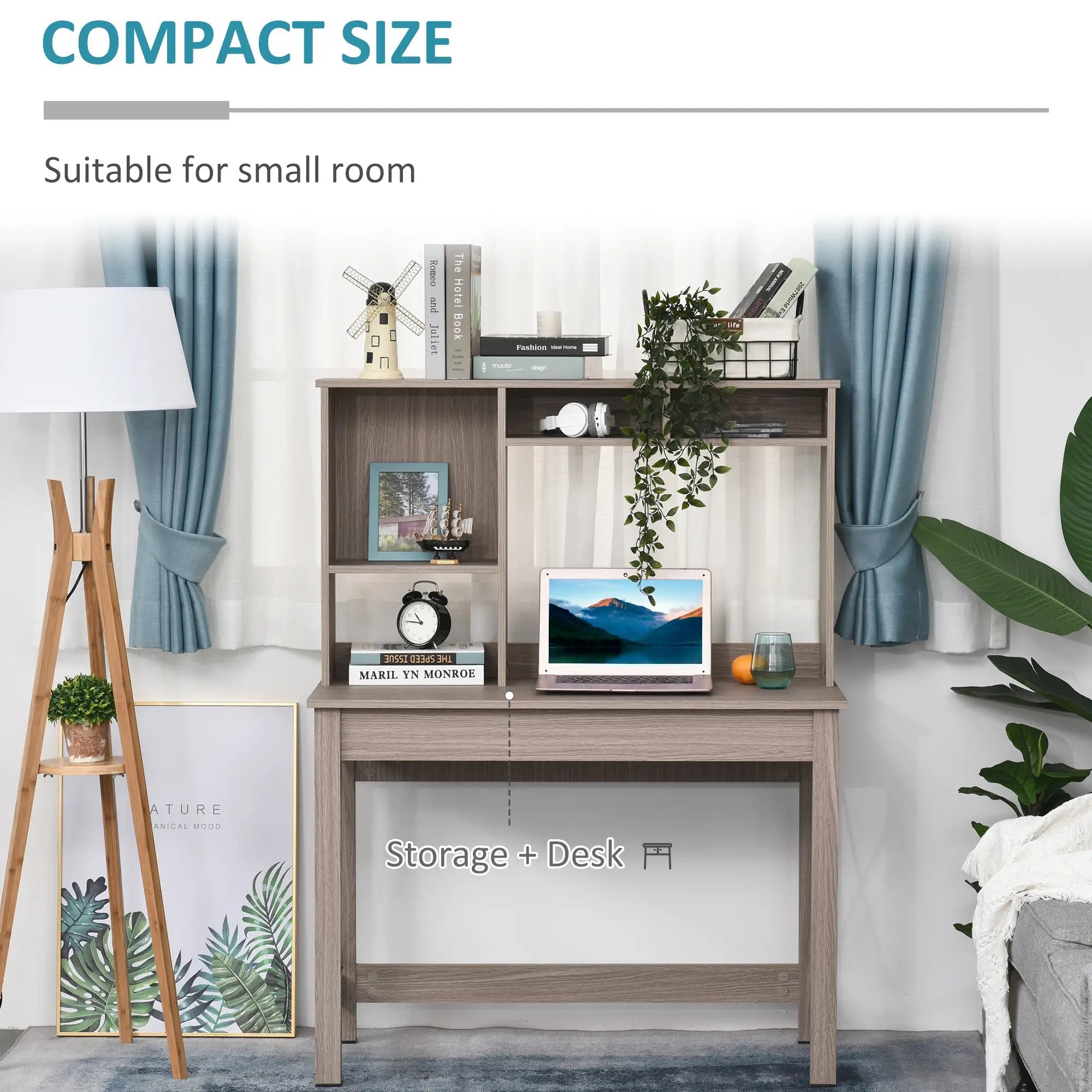 Computer Desk with Hutch, Home Office Study Table, Brown Writing Desks at Gallery Canada