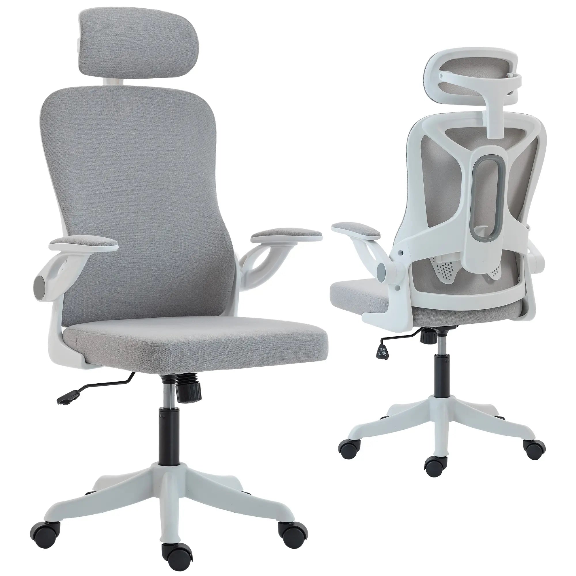 Ergonomic Office Chair, Swivel Desk Chair with Lumbar Support, Headrest, Grey Task Chairs at Gallery Canada