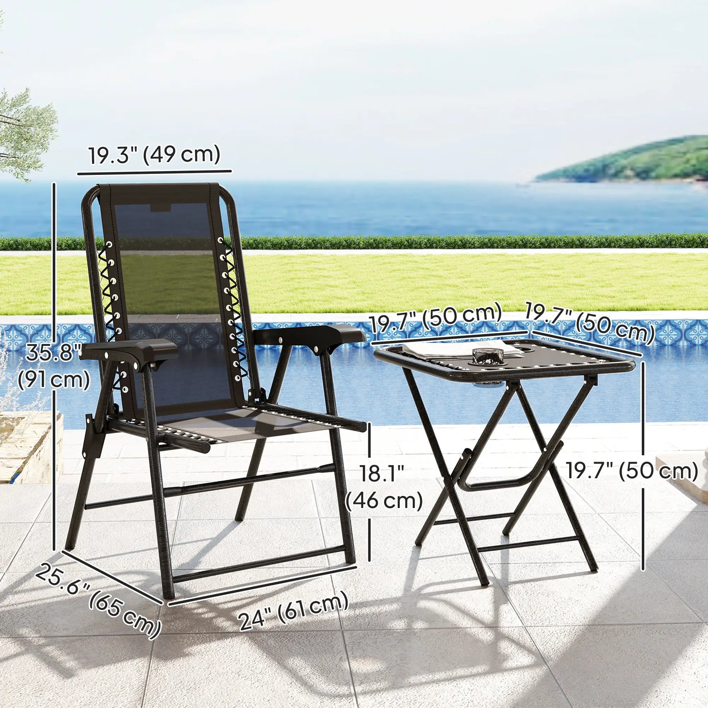 3-Piece Patio Bistro Set, Outdoor Folding Table & Chairs Bistro Sets at Gallery Canada
