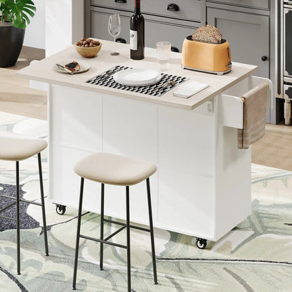 Kitchen Island with Tilt-Out Trash Cabinet, Adjustable Shelf, 51" L x 20" W x 35" H, White Kitchen Islands & Kitchen Carts at Gallery Canada