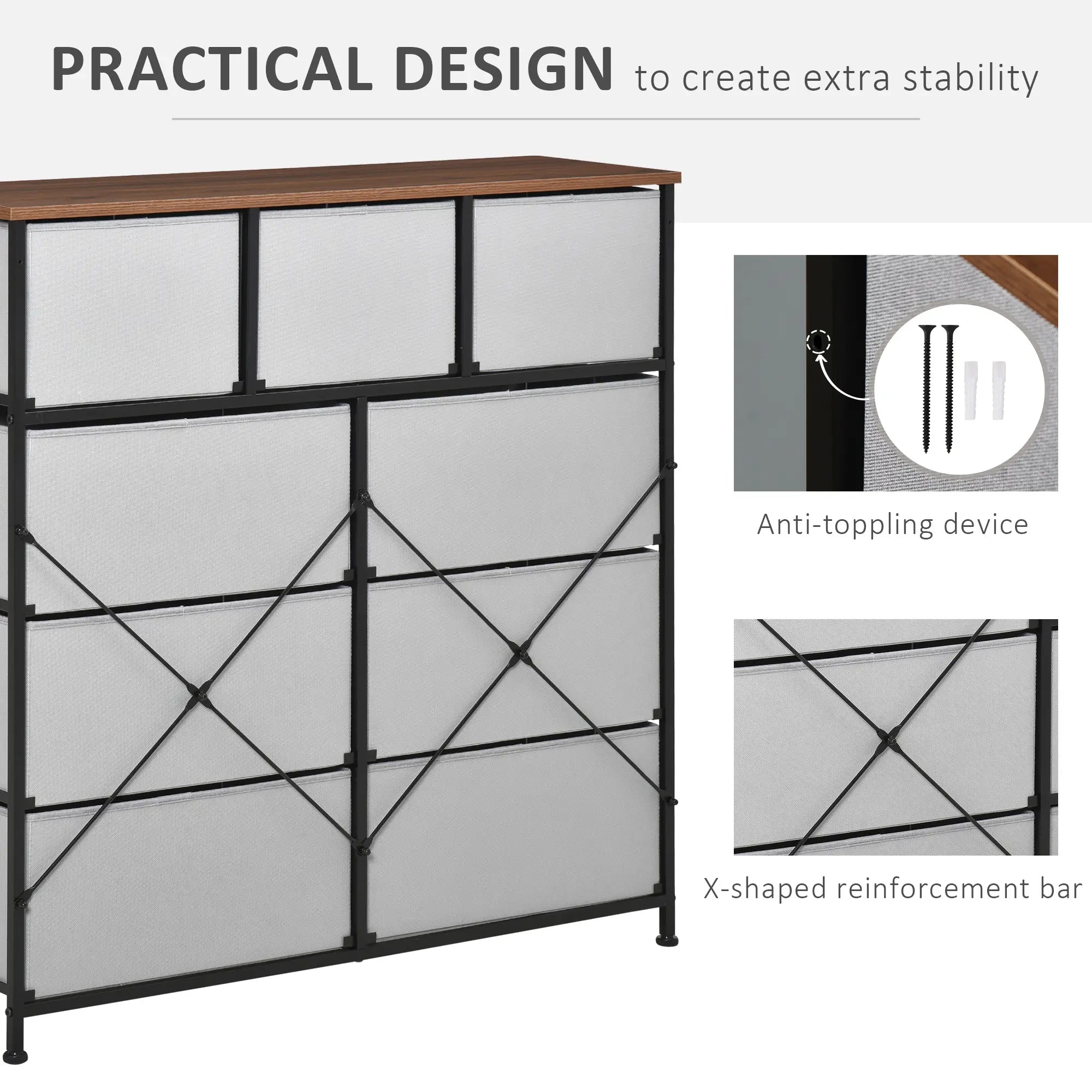 9-Drawer Dresser, 4-Tier Fabric Storage Tower, Grey Storage Cabinets at Gallery Canada