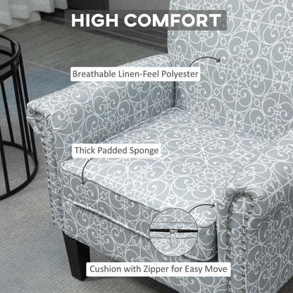 Upholstered Accent Chair, Soft Linen Fabric, Rolled Armrest, Grey Single Sofas at Gallery Canada