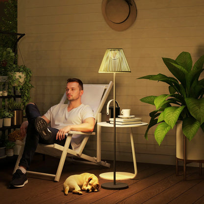 Wicker Outdoor Floor Lamp, Solar Lantern, Auto LED Lights, IP44, Grey Solar Post Lamps at Gallery Canada
