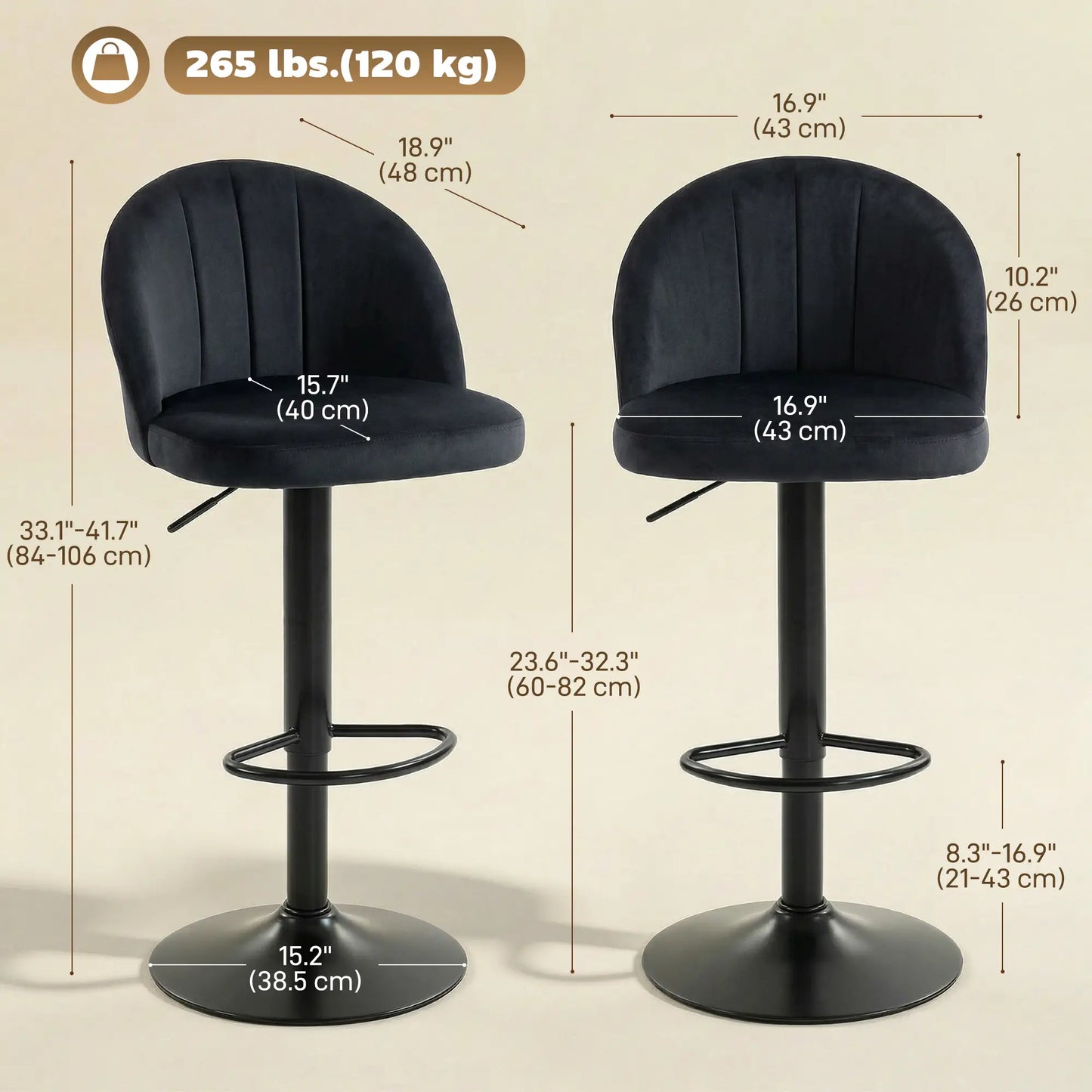 Swivel Counter Height Barstools Set of 2, Black Bar Stools at Gallery Canada