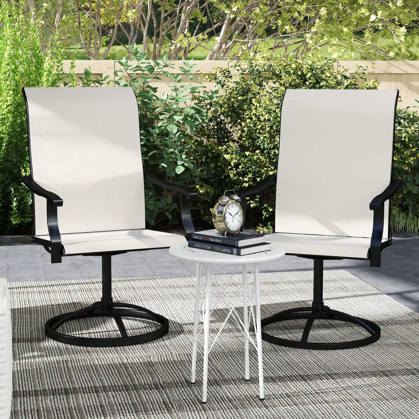 Outdoor Swivel Dining Chairs Set Of 2, High Back All Weather Mesh, White Bistro Sets at Gallery Canada