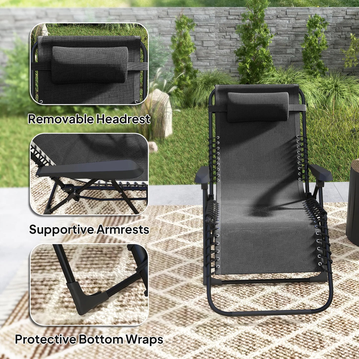 Folding Zero Gravity Chair, 5-Position Adjustable Outdoor Recliner, Black Lounger Chairs at Gallery Canada