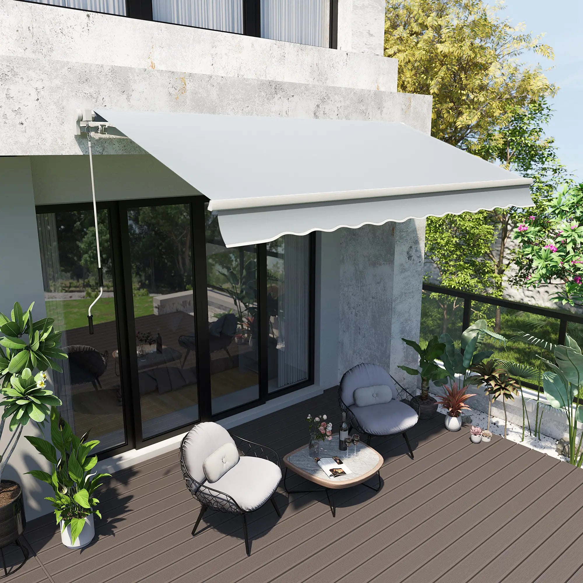 12' x 8' Retractable Awning, Manual Crank, UV Water-Resistant, Grey Deck Awnings at Gallery Canada