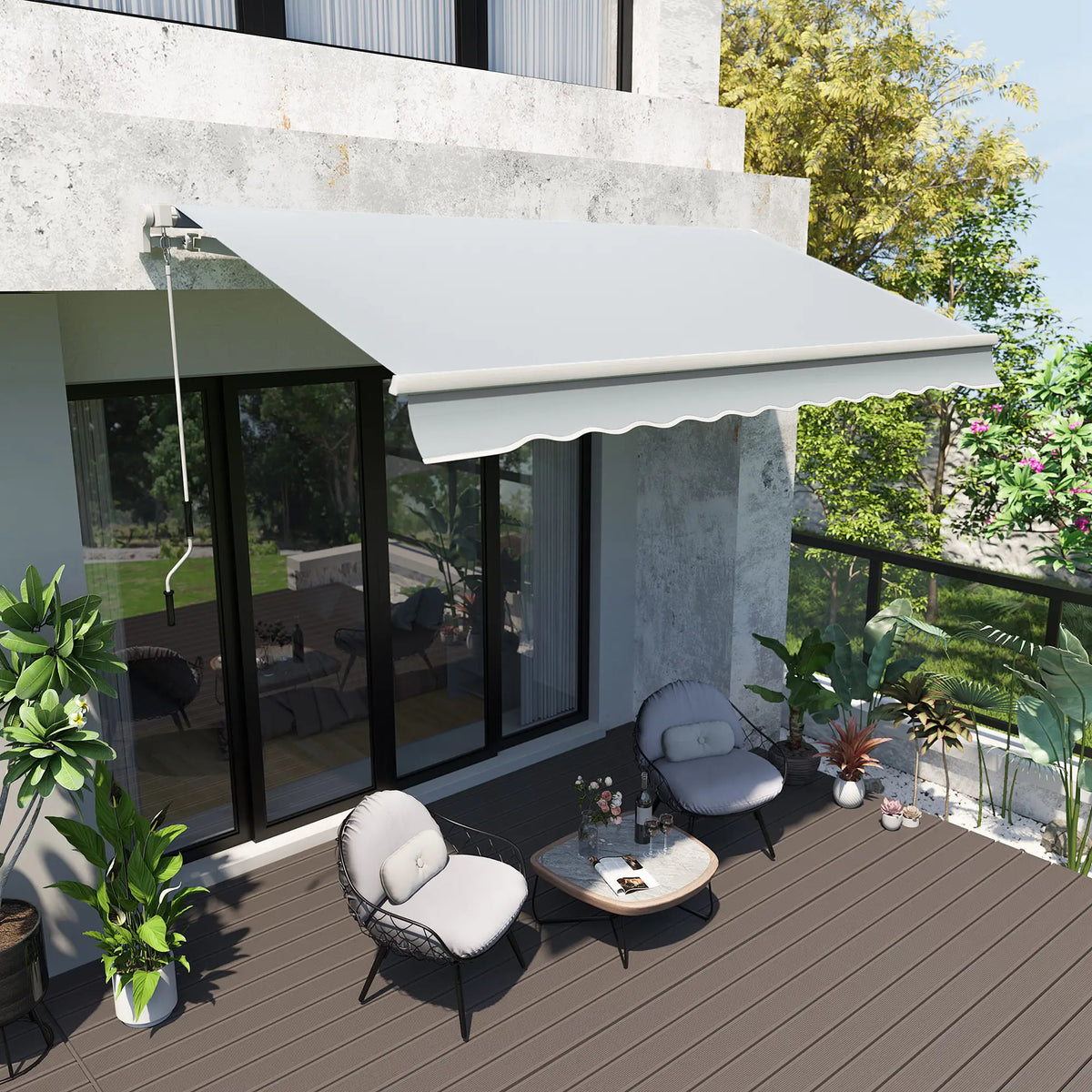 12' x 8' Retractable Awning, Manual Crank, UV Water-Resistant, Grey Deck Awnings at Gallery Canada
