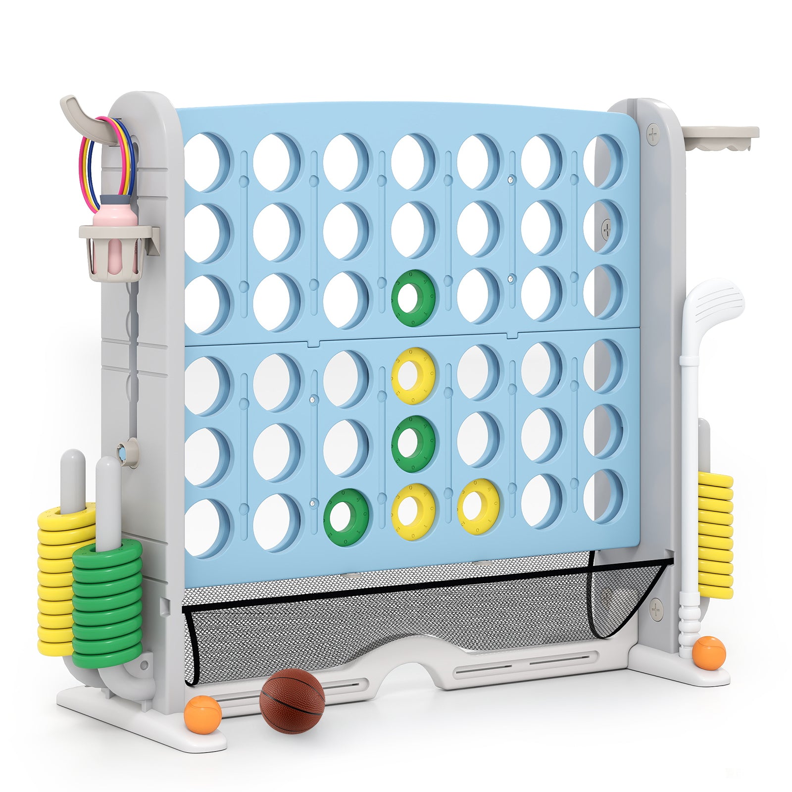 Jumbo 4-to-Score Game with Ring-toss and Basketball Hoop, Light Blue Lawn Games Light Blue at Gallery Canada