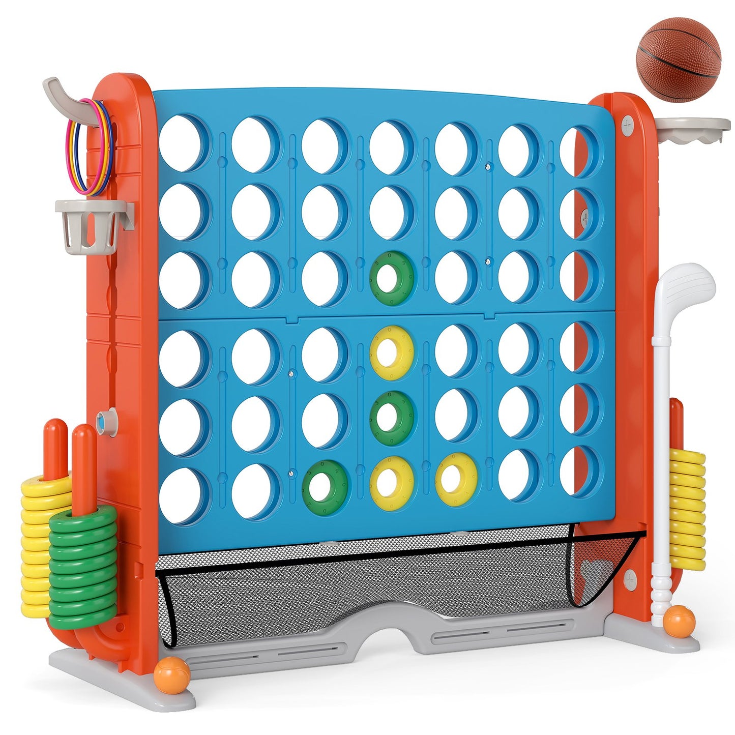 Jumbo 4-to-Score Game with Ring-toss and Basketball Hoop, Blue & Orange Lawn Games Blue & Orange at Gallery Canada