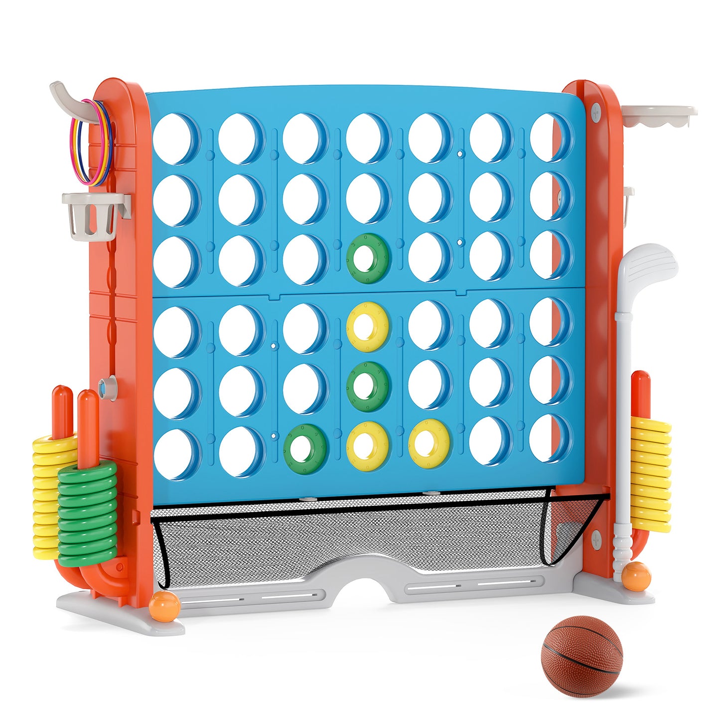 Jumbo 4-To-Score Game With Ring-Toss And Basketball Hoop, Blue, Orange Lawn Games Blue & Orange at Gallery Canada