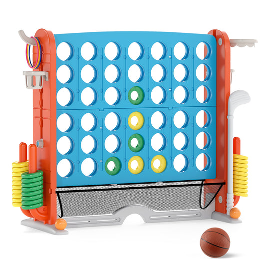 Jumbo 4-To-Score Game With Ring-Toss And Basketball Hoop, Blue, Orange