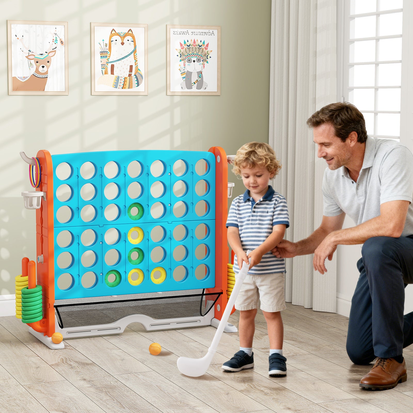 Jumbo 4-To-Score Game With Ring-Toss And Basketball Hoop, Blue, Orange Lawn Games at Gallery Canada